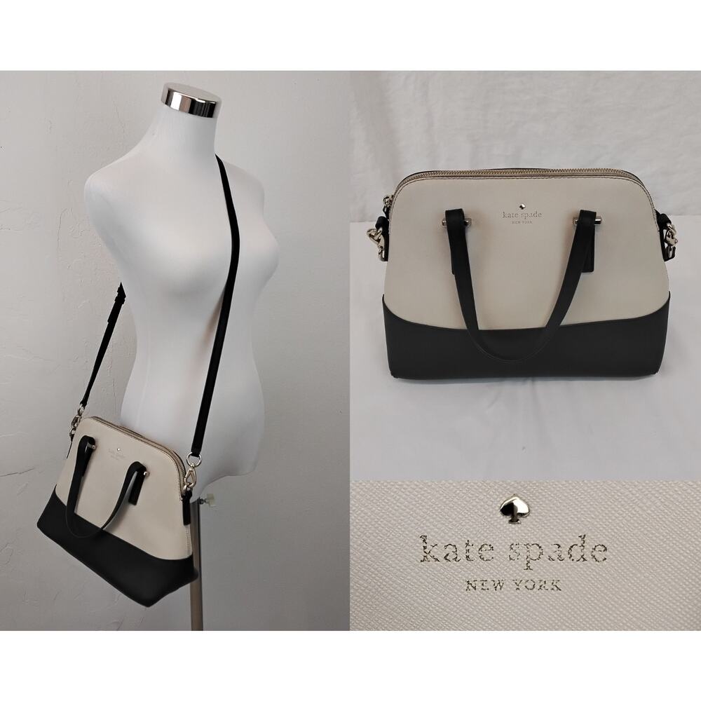 Kate Spade Convertible Satchel Handbag Purse Black/White Gold Hardware #Z4421